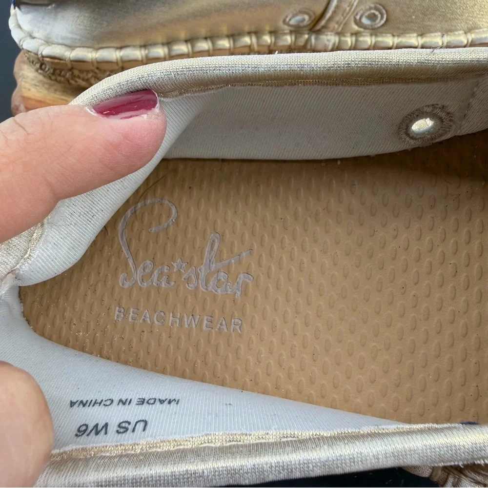 Sea Star Metallic Gold Slip-On Espadrille water shoes for Women. Size 6